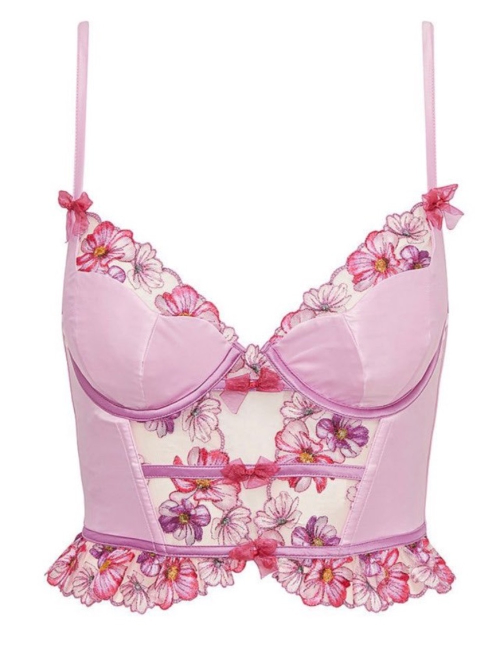 NWT For Love & Lemons Satin Lace Floral Bustier - Pink Size Medium